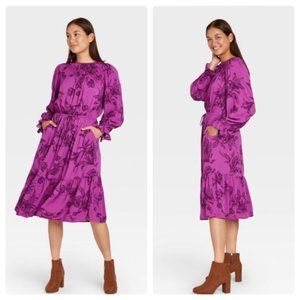 NWT A New Day Floral Print Long Sleeve Midi Dress S